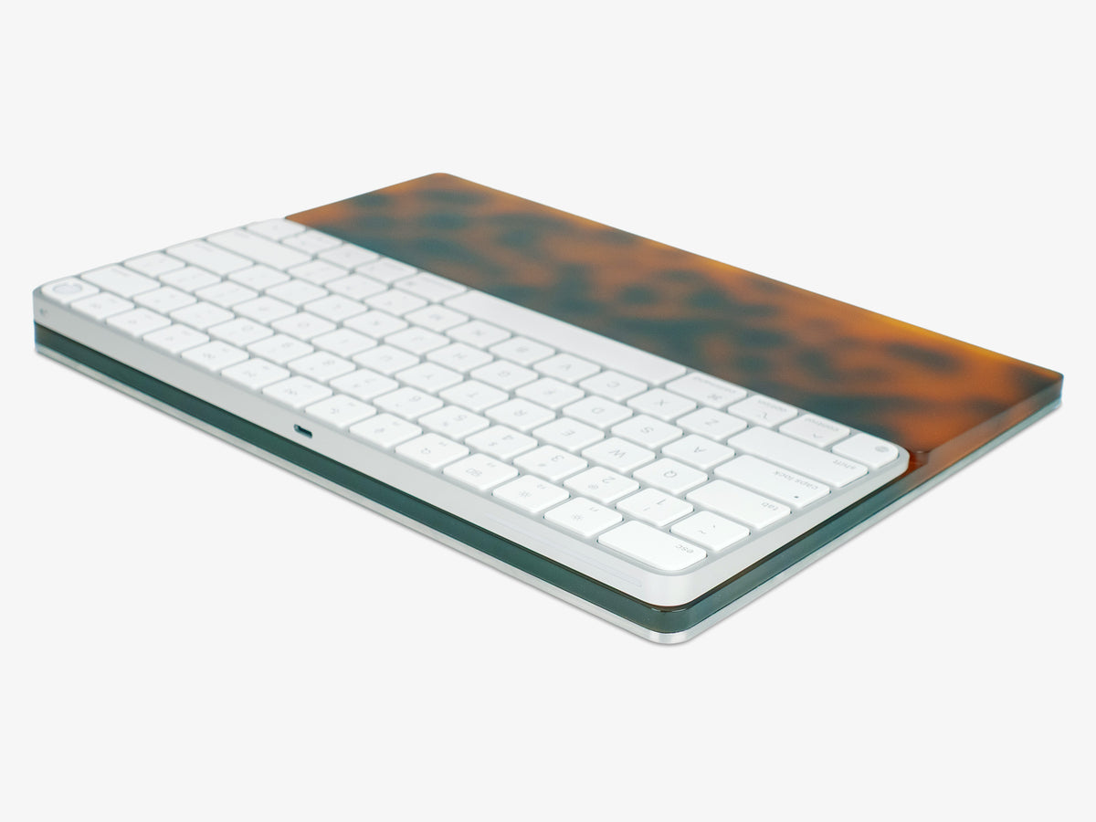 Tortoiseshell Standard Keyboard Tray, with keyboard, back-right view