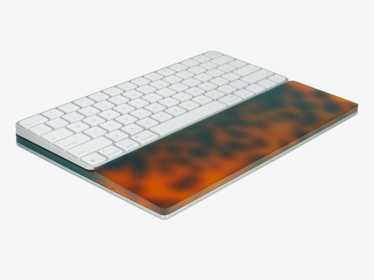 Tortoiseshell Standard Keyboard Tray, in use, front-right view