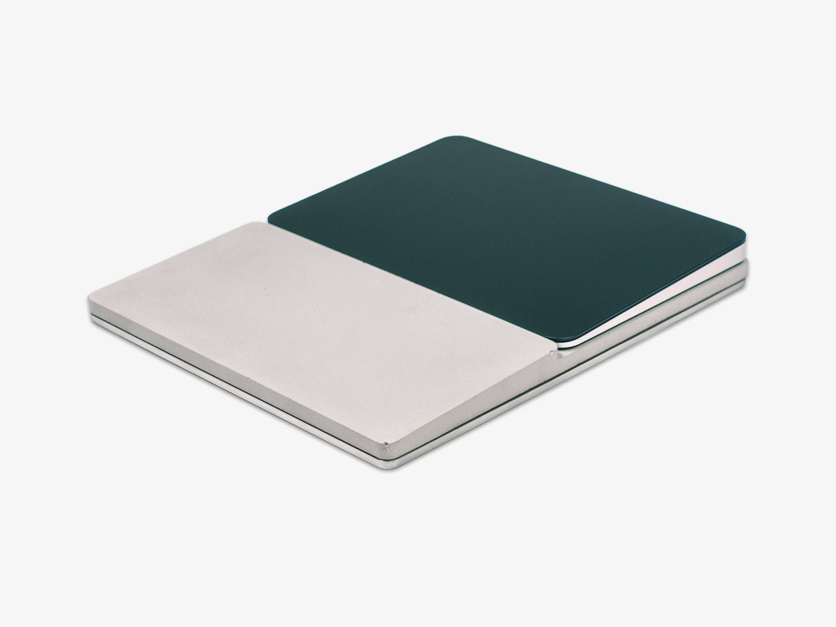 Concrete Trackpad Tray, in use, front-left view