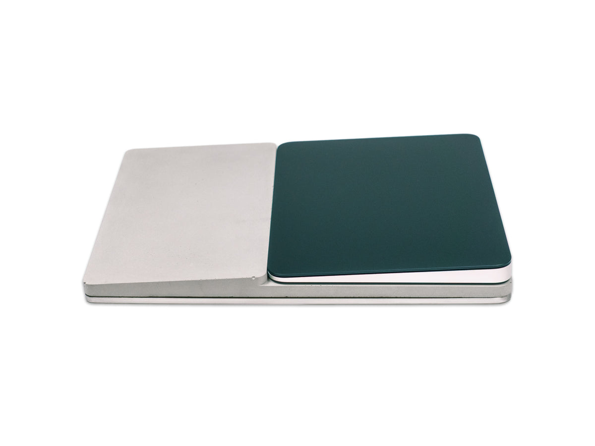 Concrete Trackpad Tray, in use, left view
