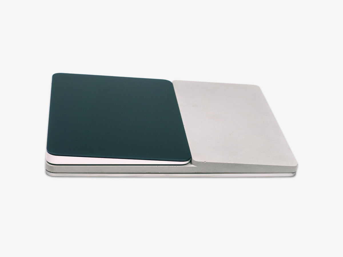 Concrete Trackpad Tray, in use, right view