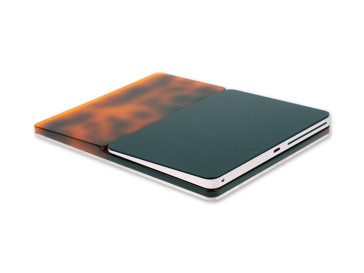 Tortoiseshell Trackpad Tray, with trackpad, back-left view