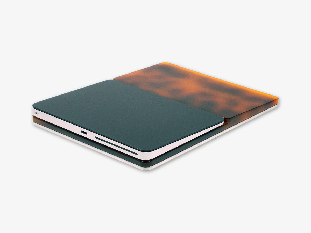 Tortoiseshell Trackpad Tray, with trackpad, back-right view