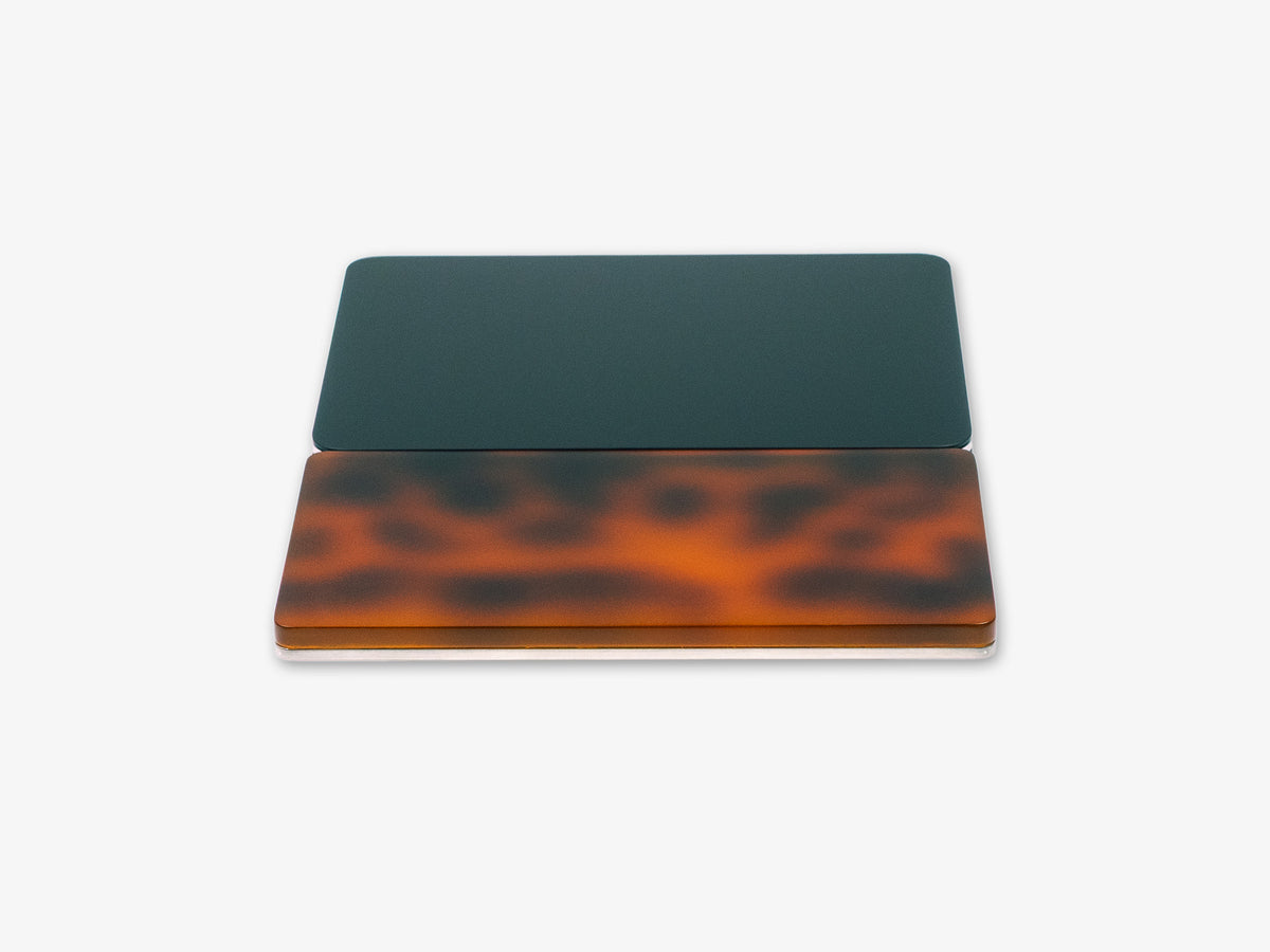 Tortoiseshell Trackpad Tray, in use, front view