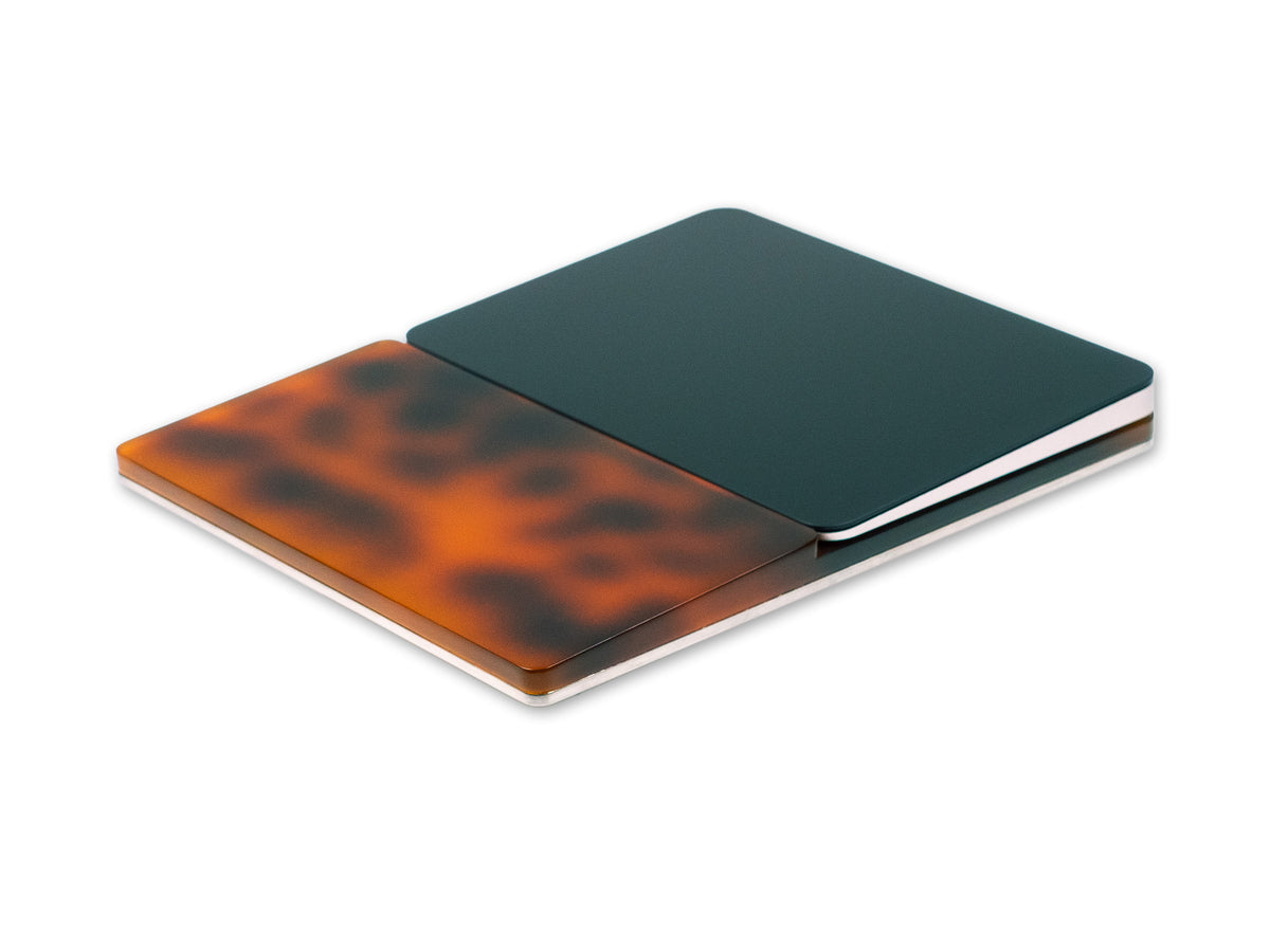 Tortoiseshell Trackpad Tray, in use, front-left view