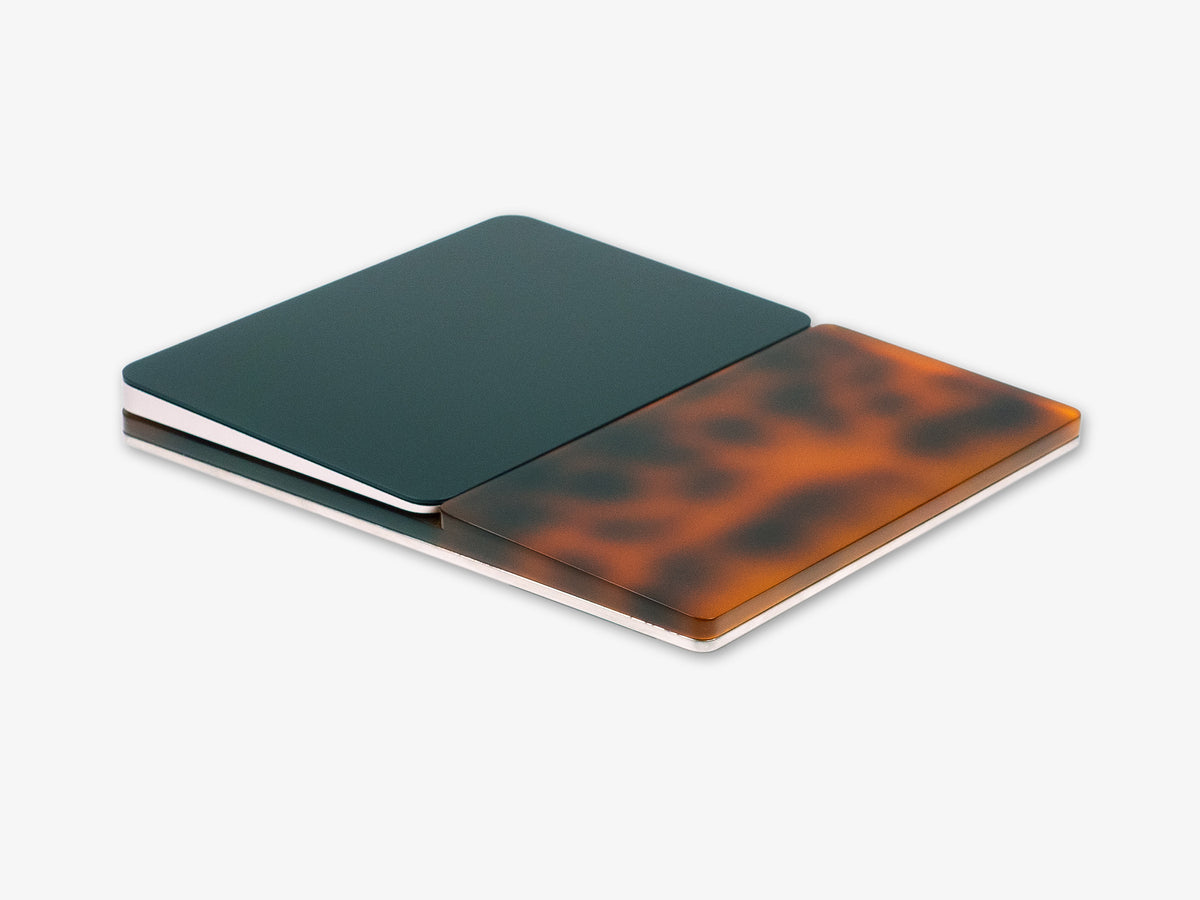 Tortoiseshell Trackpad Tray, with trackpad, front-right view