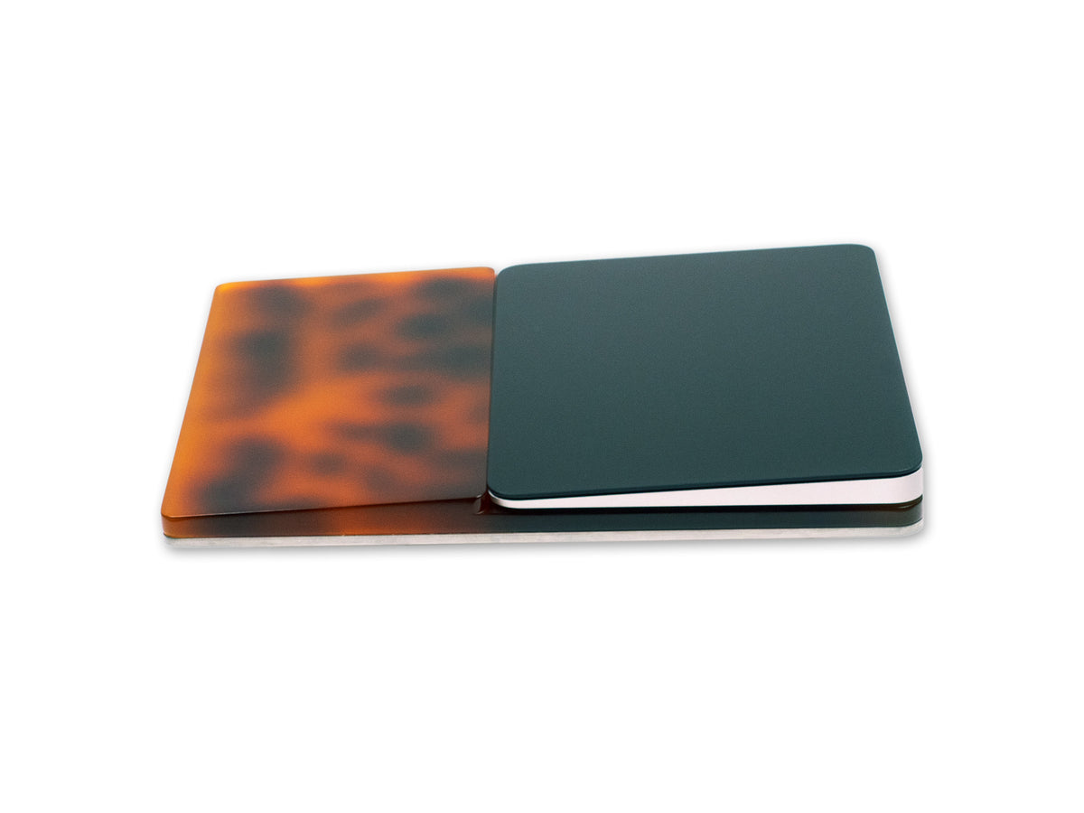 Tortoiseshell Trackpad Tray, in use, left view
