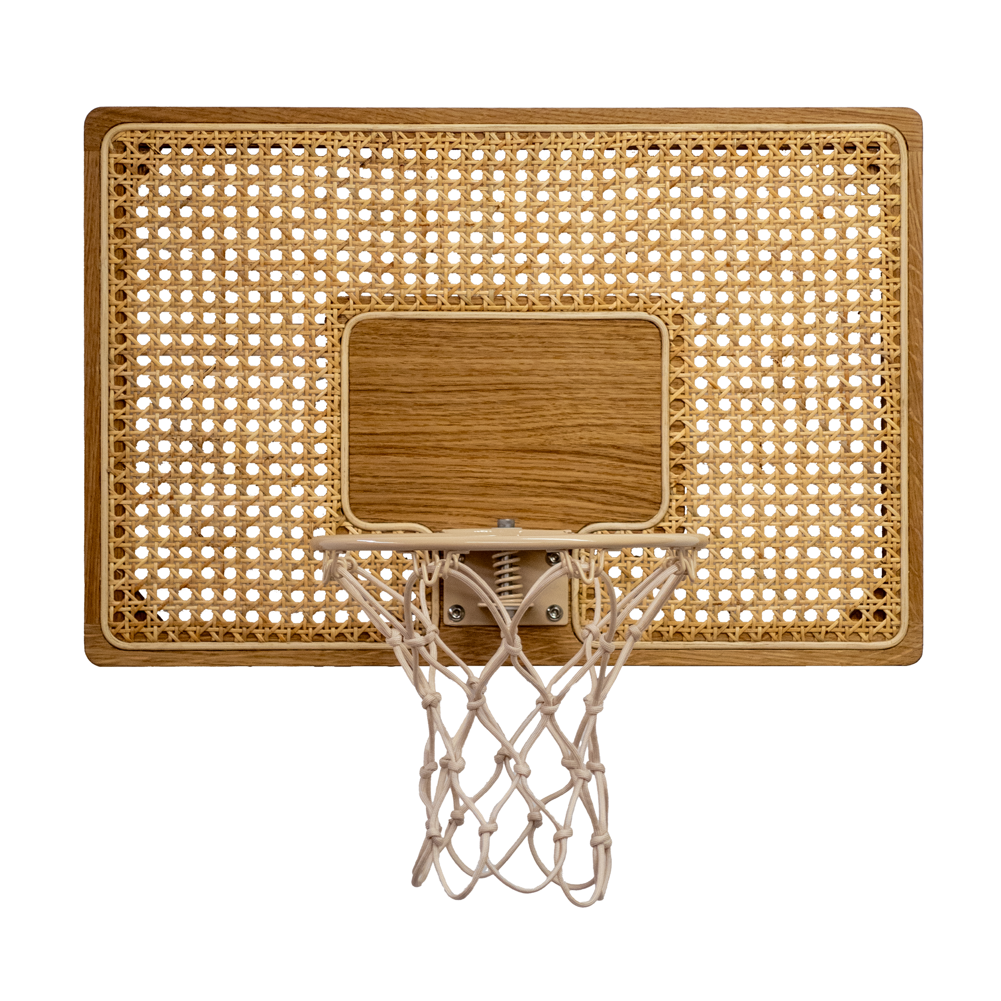 high end rattan and white oak mini basketball hoop
