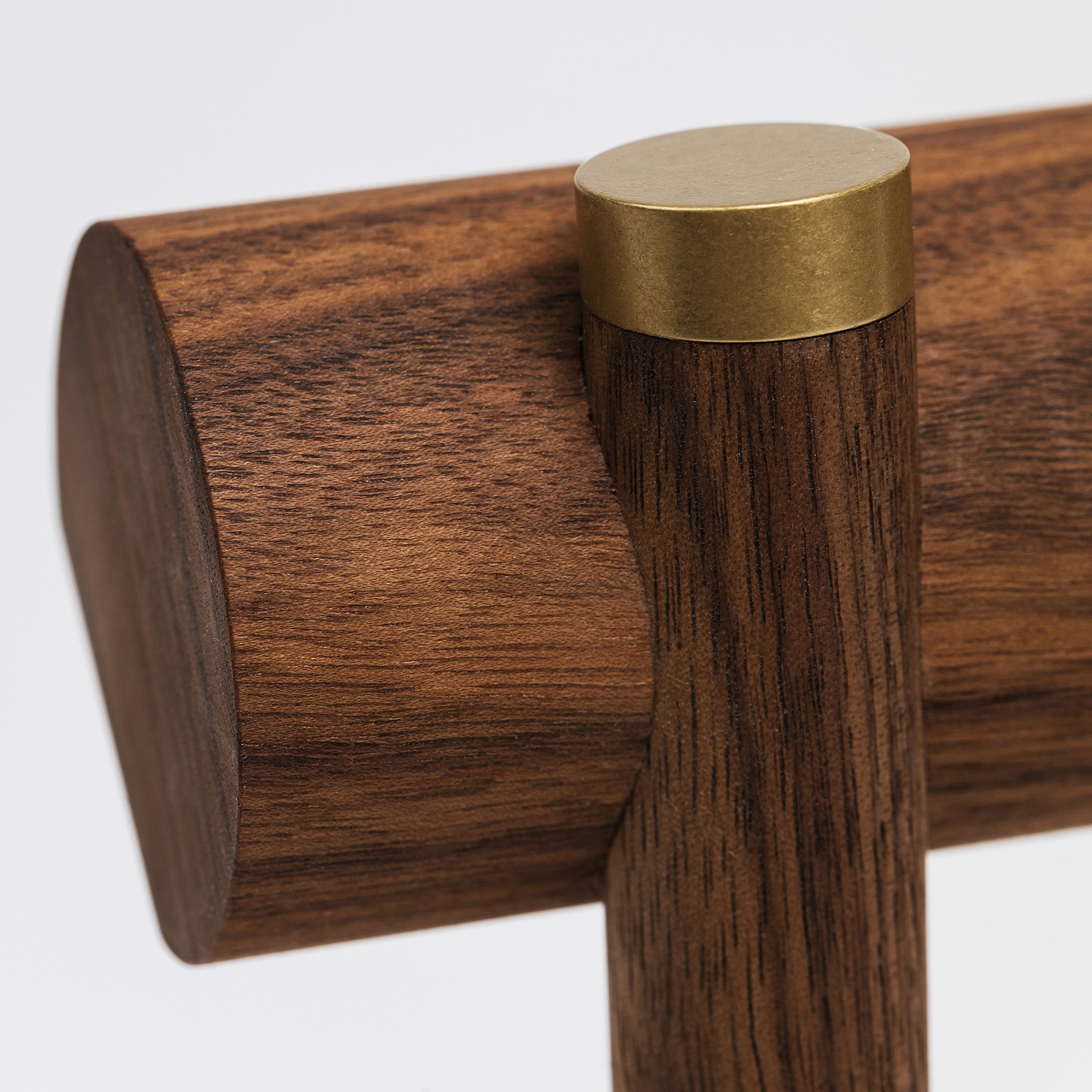 Brushed brass cap accent on table lamp post -walnut