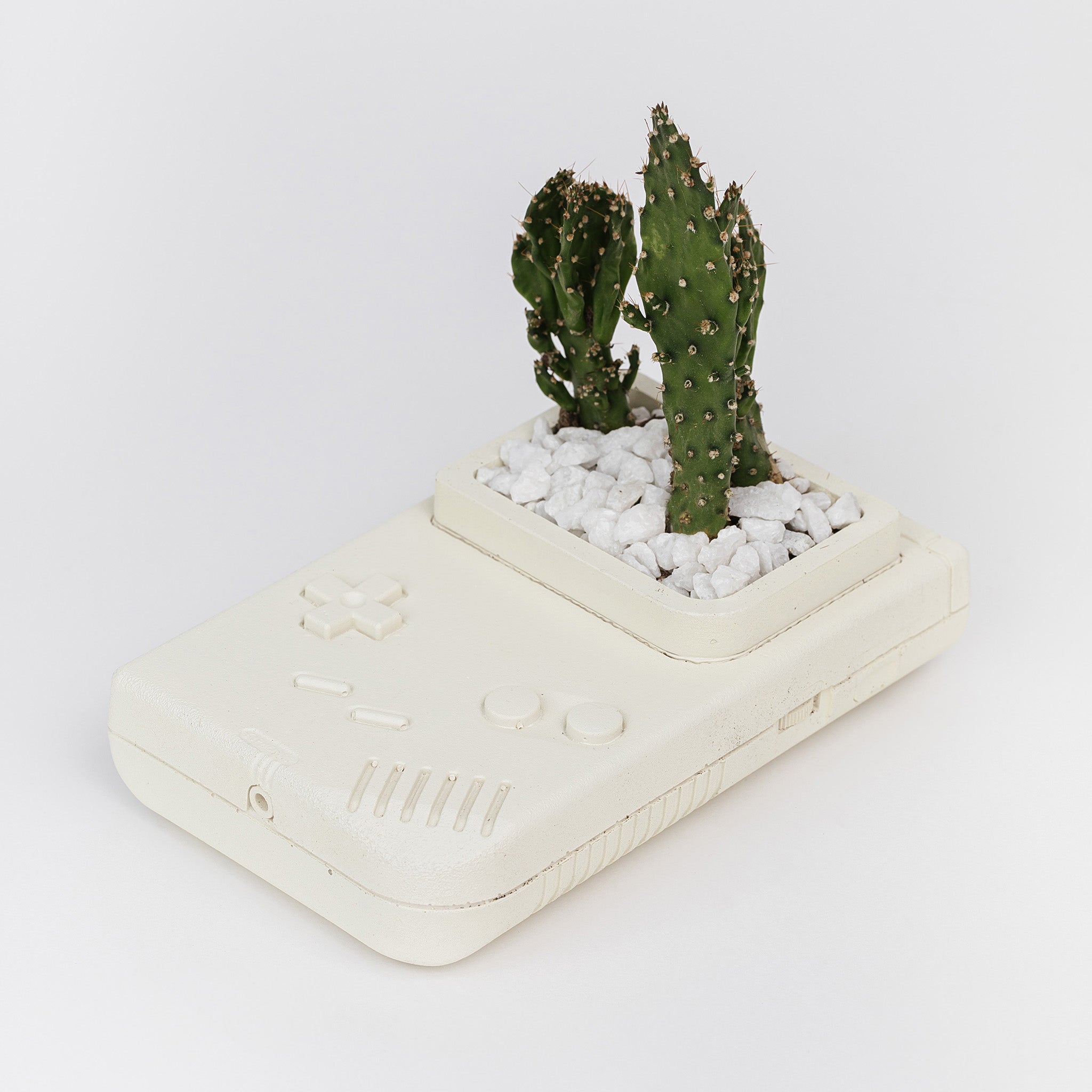 Video game Nintendo gameboy console stone planter with cactus